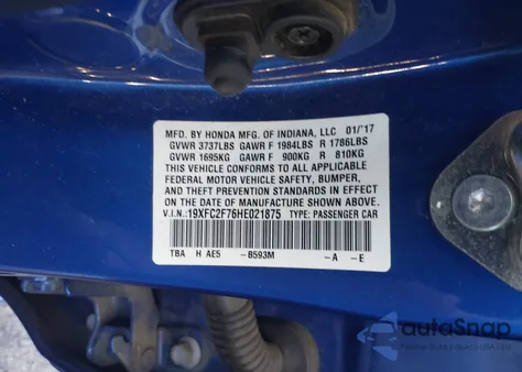 2017 Honda Civic Ex из США, поврежденный, VIN 19XFC2F76HE021875